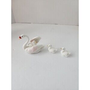 Crown Fine Bone China Figurines Miniature Swan Family Handcrafted in Japan Vtg